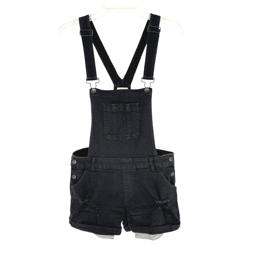 Wax Jean Micro Short Overalls Black Distressed Denim Size M Beach Festival